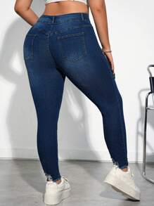 Firerie Plus Size Distressed Skinny Stretch 7/8 Length Denim Jeans, Blue - Blue - View 2
