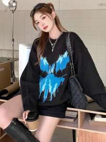 DAZY Women's Fluffy Oversized Butterfly Knit Sweater,Fall Clothes - Black - View 7