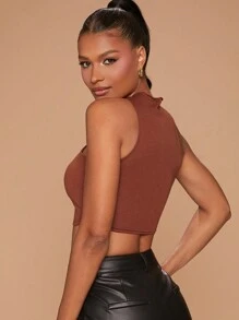 SHEIN Haute 扭纹前挂脖领上衣 - 酒紅色 - 查看 6