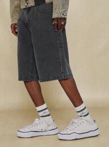 SUMWON 后背涂鸦图案印花水洗牛仔短裤