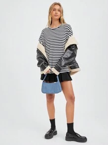 SHEIN EZwear Multi-Color Knitted Loose T-Shirt For Women - Multicolor - View 8