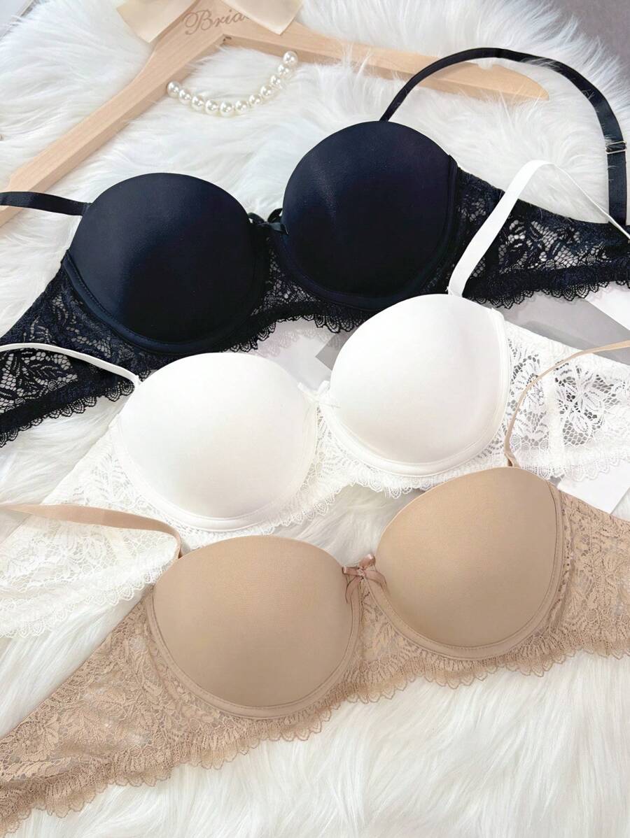 3pcs Women Push Up Underwire Bra Sets