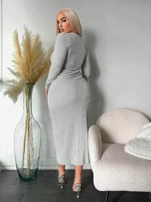 SHEIN SXY Tela de tejido con textura de ajuste ceñido talla grande para otoño e invierno - Multicolor - Ver 2