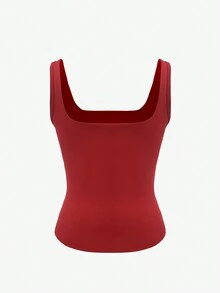 XLLAIS Áo tank top không tay cổ vuông màu trơn dành cho nữ, kiểu dáng ôm sát, màu đỏ, thích hợp cho dịp Giáng sinh, Năm mới, Lễ tình nhân và mùa hè. - Đỏ - Xem 7
