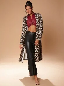 Hauture Velvet Leopard Print Lightweight Coat - Black - View 4