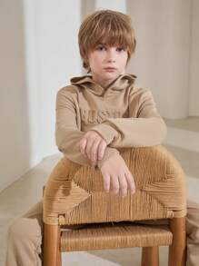 SHEIN Leap Crew Boys Letter Graphic Hoodie & Joggers - Camel - View 5