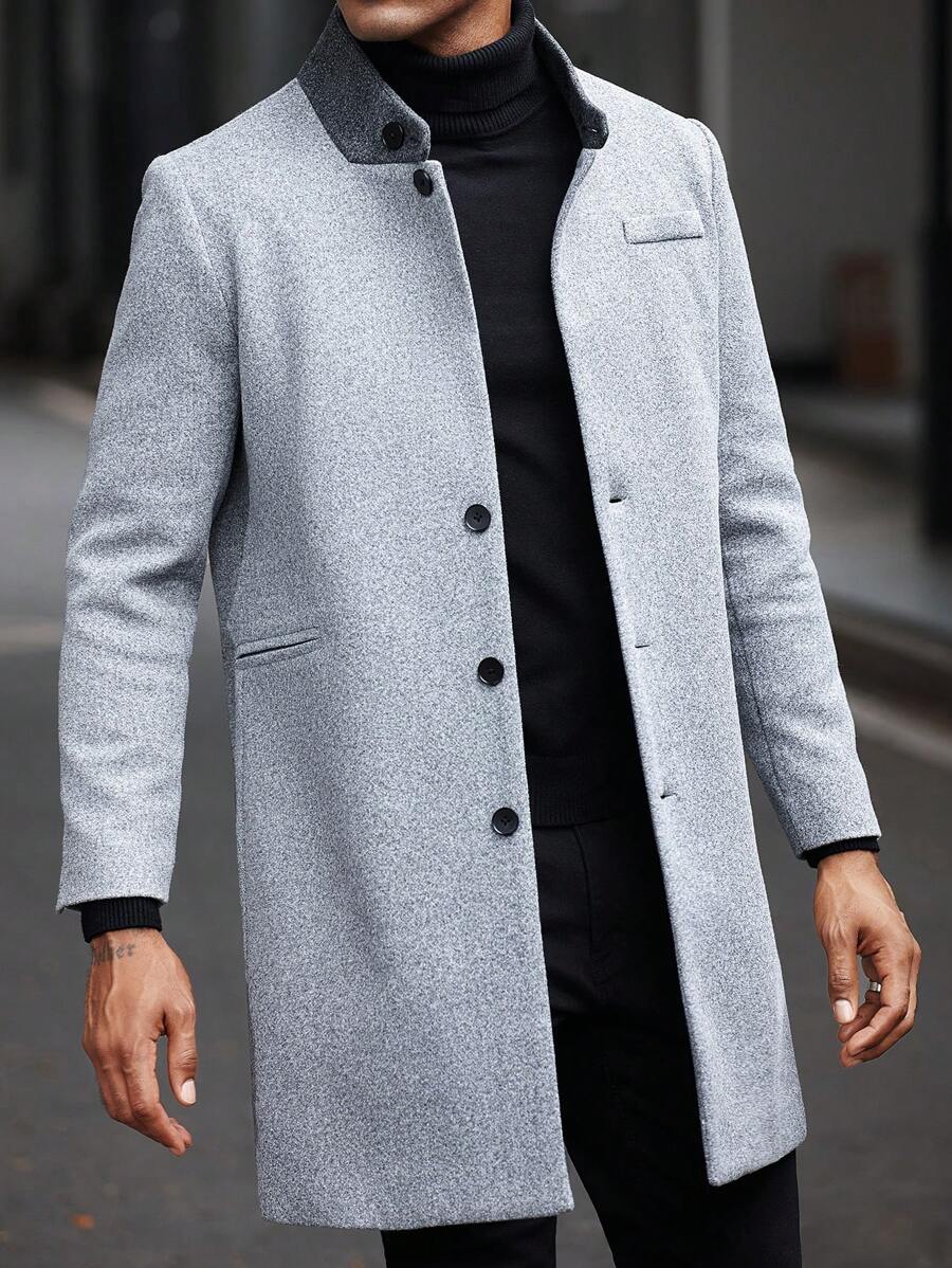 Manfinity Mode Men's Colorblock Long Woolen Coat - Grey - View 1