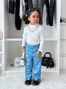 SHEIN Explorewe Baby Mädchen Gerade Hose mit Jeans-Optik Muster