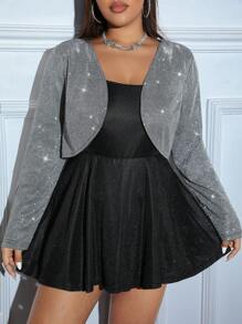 SHEIN EZwear Áo khoác đính đá lấp lánh màu đen bóng phong cách đại học mùa thu/đông cỡ lớn cho nữ - Bạc - Xem 6