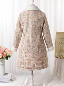 SHEIN Tween Girl Bow Decor Plaid Print Contrast Color Elegant Formal Long Sleeve Dress Jacket - Multicolor - View 2