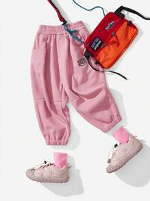 SHEIN Girls' Outdoor Casual Fall Sports Elastic Waist Drawstring Pockets Jogger Knit Pants, Suitable For Outdoor Play, City Casual - Pink - View 1