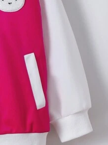 Young Girl Color-Block Baseball Collar Loose Casual Jacket ,Bomber Jacket Kids - Hot Pink - View 6