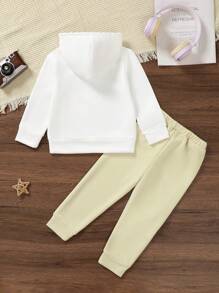 SHEIN 2pcs/Set Young Boy Casual Breathable Letter Print Hooded Sweatshirt And Jogger Pants Outfit, Suitable For Daily, Outdoor, School, And Shopping, Spring/Autumn - White - View 2
