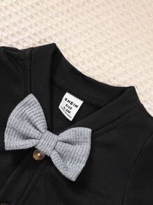 SHEIN Newborn Baby Boy Casual Solid Color Romper + Hat, Suitable For Home And Outdoor Wear, Autumn And Winter