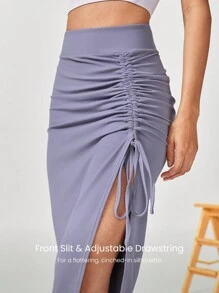 GLOWMODE FeatherFit™-Air Side Slit Adjustable Drawstring Ruched Midi Skirt Daily Casual Quick Dry Moisture Wicking - Mauve Purple - View 3