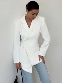 Aloruh New White Garibaldi Cinched Waist Asymmetric Hem Elegant Women Blazer - White - View 5
