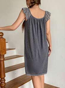 DAZY 蕾丝拼接褶饰蝴蝶结休闲吊带睡衣睡衣 - 灰色 - 查看 2