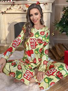 Christmas-Themed Cute All-Over Print Women Pajama Set - Multicolor - View 6