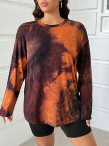 CovetEZ Áo thun tay dài rộng rãi nhuộm loang màu cổ điển cỡ lớn, mùa thu/đông - màu nâu - Xem 3