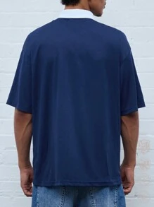 Manfinity VCAY Men's Knit Casual Daily Young Loose Patchwork Short Sleeve Polo Shirt - Blue - View 2