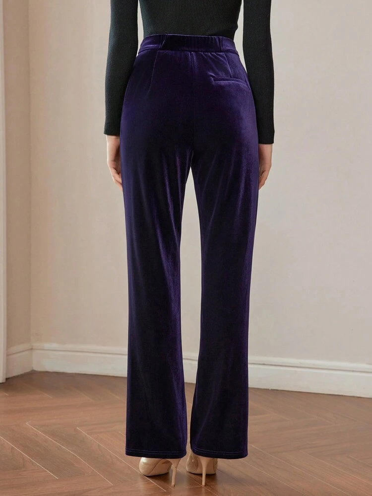 VELVET SOLID SLANT POCKET SEAM FRONT SUIT PANTS