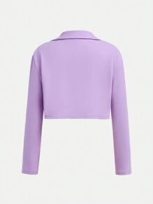 SHEIN 2pcs/Set Teen Girl Purple Lapel Crop Jacket & Mini Skirt Elegant Casual Outfit