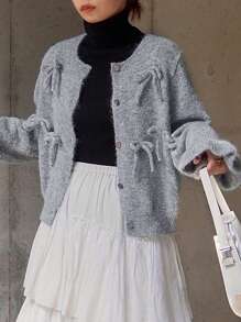 FRIFUL Women's Bow Decorated Thicken Fleece Sweater,Fall Women Clothes,Winter