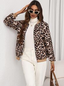 SHEIN Privé Women's Autumn And Winter Elegant Commuter All-Match Leopard Jacket, Leopard Costume. Suitable For Back To School Season. Carnival