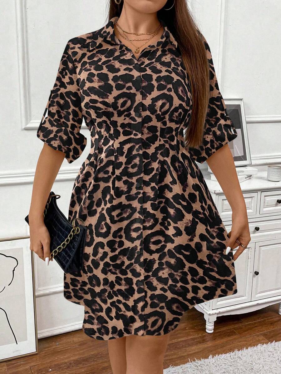 SHEIN Clasi Đầm voan thường ngày họa tiết chấm bi tay bèo nhún cho nữ cỡ lớn - Đen và trắng - Xem 1