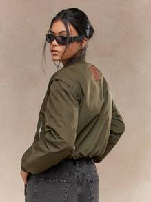 MISSGUIDED Áo khoác Bomber có đệm Mùa thu Đông Thời trang dạo phố Áo khoác thể thao có khóa kéo Chuyến bay Bóng chày Thường ngày Thời trang thể thao Chống gió Nhẹ Athleisure Hiện đại Đô thị - Màu xanh lá cây đậm - Xem 2