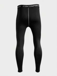 Manfinity Sport PWRUP 男友风格男士字母印花弹力腰部压缩紧身裤，瑜伽