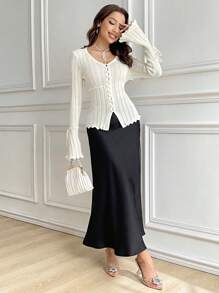 Modelyn Damen einfarbigerV-Ausschnitt Knopfkardigan mit Langarm