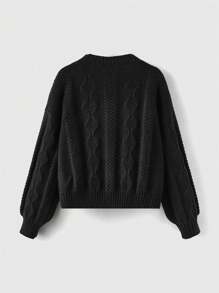 ROMWE Fairycore Casual Floral Embroidered Black Cardigan, Autumn - Black - View 2