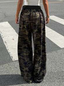 Muchica Women's Camouflage Knitted Wide Leg Casual Street Pants