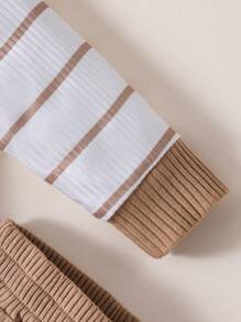 2pcs/Set Baby Boys Striped Patchwork Bidysuit And Pants Set, Casual & Comfortable