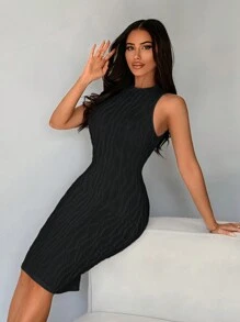 SHEIN SXY Đầm ôm body màu đen dáng suông cong màu trắng - màu đen - Xem 2