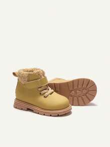 Cozy Pixies Autumn/Winter Baby Boys Plush Patchwork Casual Hook And Loop Flat Ankle Boots - Yellow - View 4