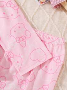 2pcs Young Girl Rabbit Print Flame Retardant Casual Sweatshirt And Pants Homewear Set - Pink - View 4