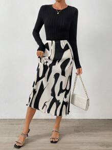 SHEIN Clasi Camiseta unicolor & con estampado de dibujo Falda - Blanco y Negro - Ver 7