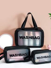 Trousse de maquillage, trousse de toilette, sac de voyage, sac cosmétique en PU imperméable portable, sac de natation, accessoires de voyage pour femmes, sac transparent imperméable pour cosmétiques, articles de toilette, accessoires d'outils, rentrée scolaire (1 pièce/1 set noir) pour la décoration d'intérieur d'automne, les cadeaux de Noël, les vibrations bohèmes - Noir - Voir 5