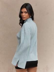 MISSGUIDED Chunky Knitted Woven Flared Long Sleeves HIgh Neck Sweater Winter Wear