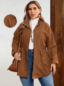 EMERY ROSE Manteau trench élégant grandes tailles, zippé, avec poches et cordon de serrage, à manches longues