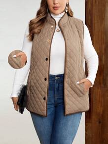 EMERY ROSE Chaleco acolchado con botones delanteros y bolsillos de unicolor, talla grande, invierno
