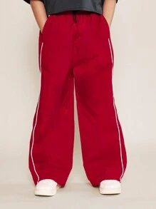 SUMWON Tween Girls Crop Fit Tee With Chicago Graphic Print And Nylon Red Pant With Piping Detail 2 Piece Set - Red - View 4