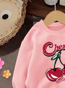 SHEIN Leap Crew Áo nỉ dệt kim dày cổ tròn đơn giản thoải mái cho bé gái, phù hợp cho mùa thu đông - Hồng - Xem 4