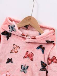 Elladie kids 2 件套年轻女孩蝴蝶印花羊毛连帽衫和裤子休闲装，秋冬 - 杏色 - 查看 3