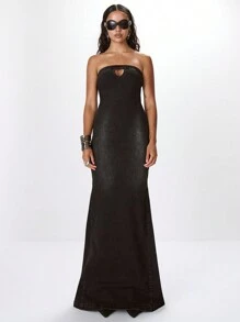 MUSERA Váy Maxi Denim Bandeau Khóa Kéo Phong Cách Đường Phố Mùa Xuân 90 Dễ Thương Mùa Hè - Rửa tối - Xem 1