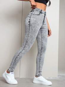 SHEIN SXY Quần Jeans Denim Skinny Thường Ngày Đa Năng Cho Nữ - Xám - Xem 5