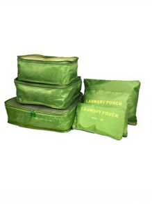 1 Or 2 Sets (6 Pieces Per Set) Multifunctional Suitcase Storage Bag, Foldable For Outdoor Travel, Sundries And Dirty Clothes Sorting, Compression Storage Shoe Bag, Clothing Underwear Bag, Green