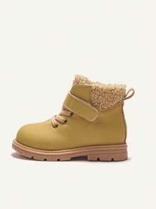 Cozy Pixies Autumn/Winter Baby Boys Plush Patchwork Casual Hook And Loop Flat Ankle Boots - Yellow - View 3